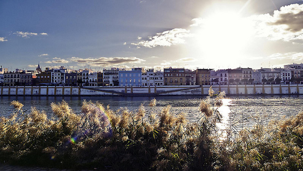 ¿Dónde salir de fiesta en Sevilla? Un gran lugar para tomar una copa por la noche es la Calle Betis en Triana, al lado del río.